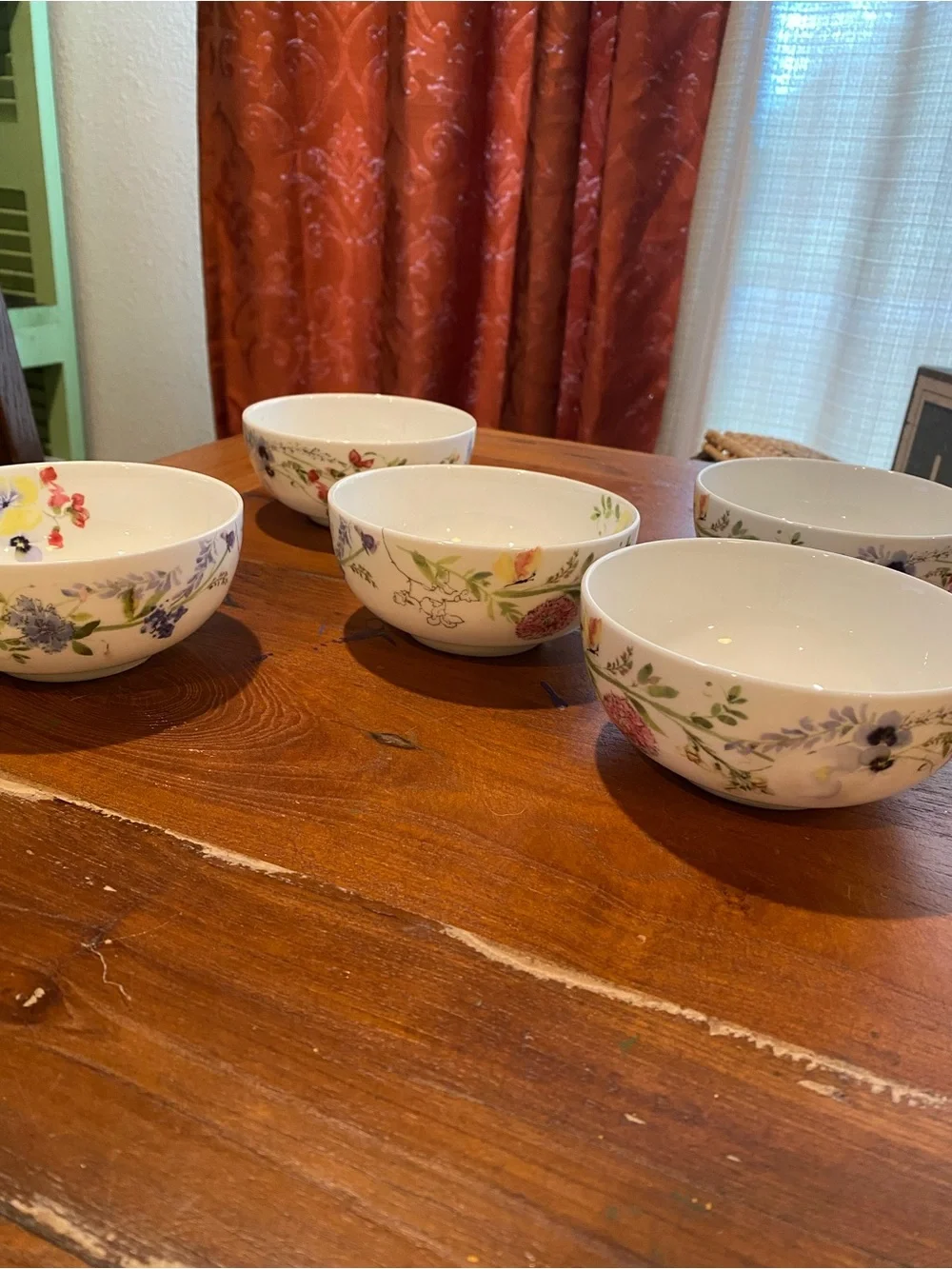 Mikasa White Dessert Bowls with Multicolor Floral Accents - Set of 5